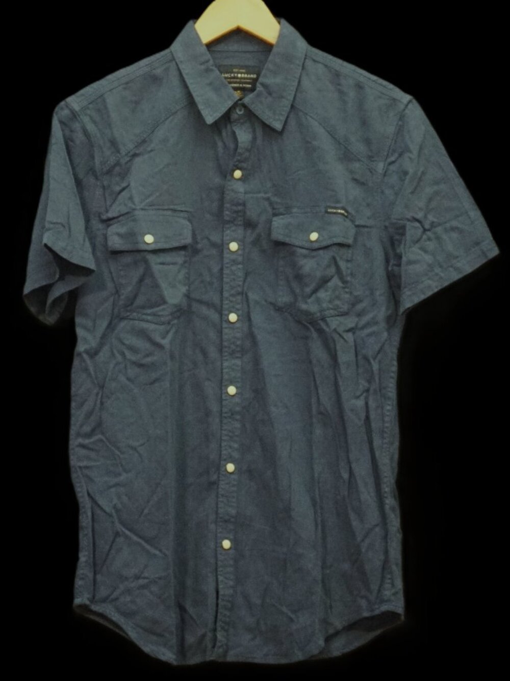 Lucky Brand Navy Pearl Snap Button Up Short Sleeve Shirt Men’s Small
